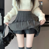 New Korean Preppy Style Mini Pleated Women 2025 New High Waist Woolen Autumn Winter Casual Wool Skirt