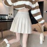 New Korean Preppy Style Mini Pleated Women 2025 New High Waist Woolen Autumn Winter Casual Wool Skirt
