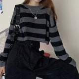 New Korean Style Cropped Vintage Oversize Knit Jumper Autumn Long Sleeve O-neck Pullover Sweater
