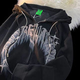 New Letter Print High Street Loose Zipper Hoodie