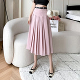 New Spring Autumn High Waist Midi Pleated Womens Fashion A-line Casual Suit Ladies Vintage Umbrella Skirt