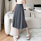 New Spring Autumn High Waist Midi Pleated Womens Fashion A-line Casual Suit Ladies Vintage Umbrella Skirt