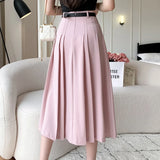 New Spring Autumn High Waist Midi Pleated Womens Fashion A-line Casual Suit Ladies Vintage Umbrella Skirt