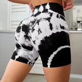 Tie Dye Running Yoga Shorts High Waist Peach Hip Fitness Pants Sports Short
