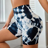 Tie Dye Running Yoga Shorts High Waist Peach Hip Fitness Pants Sports Short