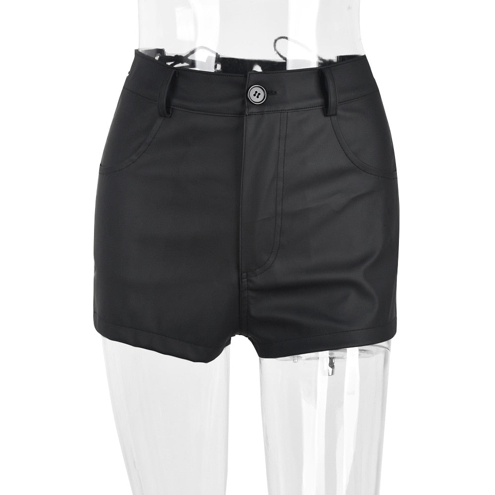 Women Sexy Hollow Out Lace-up Pu Matte Personality Shorts