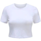 O Neck Knit White Summer Casual Basic Streetwear Short Sleeve Crop Tops