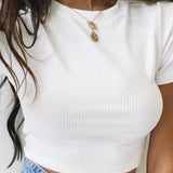 O Neck Knit White Crop Top