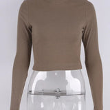 O Neck Long Sleeve Ribbed Cropped Spring Casual Basic Crop Tops