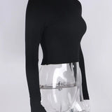 O Neck Long Sleeve Ribbed Cropped Spring Casual Basic Crop Tops