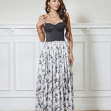 Fashionable Elegant Lady Beauty Back Dress with Chest Pad Ink Painting Printing Swing Maxi Dress