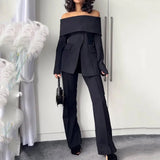 Foreign Trade Women's Suit Set Autumn Fashion Off-The-Shoulder Long Pants Two-Piece Suit