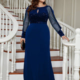 Plus Size Evening Dress Slim Solid Color Dress Party Gathering Cocktail