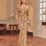 Long Sleeve Dress Heavy Work Maxi Dress Fishtail Sequin Slim Fishtail Bridesmaid Cocktail Evening Dress