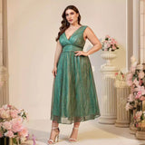 Plus Size Deep V Plunge Girdle Suspender Maxi Dress Elegant Dress