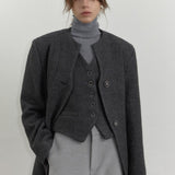 Vintage Round Neck Wool Blazer