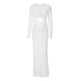 Cutout Slim Pleated Solid Color Long Sleeve Dress