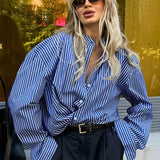 Patchwork Striped Loose Long Sleeve Blouse