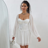 Plus Size Dress Tube Top Square Collar Mesh Stitching Satin High Waist A line Dress