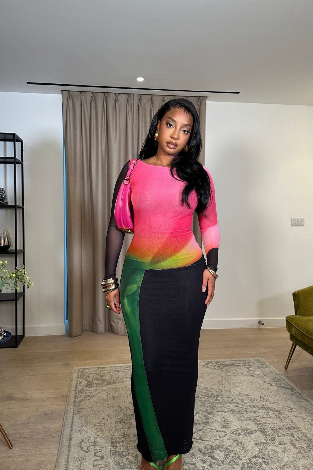 Double Layer Mesh Elegant Long Sleeve Dress