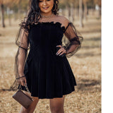 Sexy Off Shoulder Lantern Sleeve Mini Dress