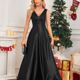 Deep V Plunge Dress Backless Sequin Slim Fishtail Bridesmaid Cocktail Evening Dress