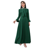round Neck Long Sleeve High Waist Ruffles A line Dress Maxi Dress