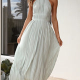 Fresh off Shoulder Halter Lace up Personality Backless Maxi Dress