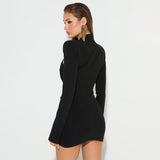 Solid Color Casual Twist Padded Shoulder Waist Tight Hip dress