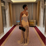 Suspenders Mesh Cropped Outfit Ruffle Hip Tassel Dress