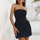 Wild Three Dimensional Floral Tube Top Package Hip Dress