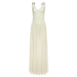Slim V neck Backless Strap Mesh Dress