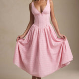Heavy Embroidery Slim Fit Suspender Dress