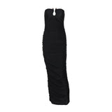 V neck Back Slim Pleated Solid Color Dress