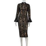 Wear Long Sleeve Lace Hollow Out Cutout out Slim Fit Elegant Hip Dress