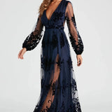 Maxi Dress High Split Ladies Long Sleeves Evening Dress