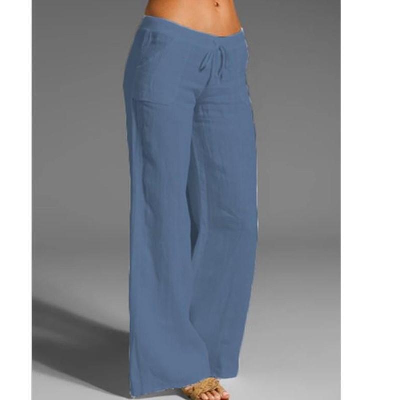 Women's Summer Linen Wide Leg Yoga Pants Elastic Waist Drawstring Pants