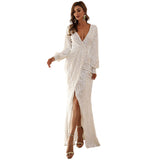 Office Slimming White Long Sleeve Solid Color Dress