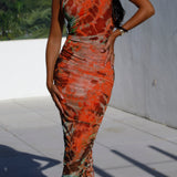 Elegant U Neck Printed Halter Maxi Dress