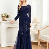 Dress Long Sleeve round Neck Slim Fit Fishtail Bridesmaid Cocktail Evening Dress for Toasting Elegant