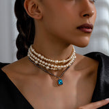 Heavy Layered Cross Imitation Pearl Elegant Necklace