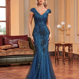 Green Beaded Dress Long Slim Fishtail Bridesmaid Cocktail Evening Dress for