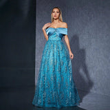 Off Shoulder Bow Dress Embroidery Large Slimming Elegant Evening Dress