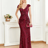 Sequined Champagne Evening Cocktail Slim Fit Fishtail Long Toast Dress