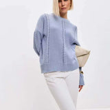 Casual Hollow Knit Crewneck Sweater