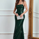 Sequined Backless Sling Dress Party Evening Dress