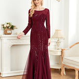 Dress Long Sleeve round Neck Slim Fit Fishtail Bridesmaid Cocktail Evening Dress for Toasting Elegant
