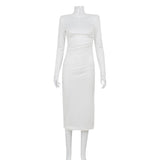 Fall Elegance Solid Color Slim Fit Slimming Waist Padded Shoulder Split Dress