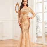 Dress Long Sleeve round Neck Slim Fit Fishtail Bridesmaid Cocktail Evening Dress for Toasting Elegant
