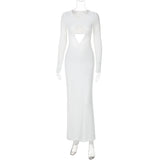 Cutout Slim Pleated Solid Color Long Sleeve Dress